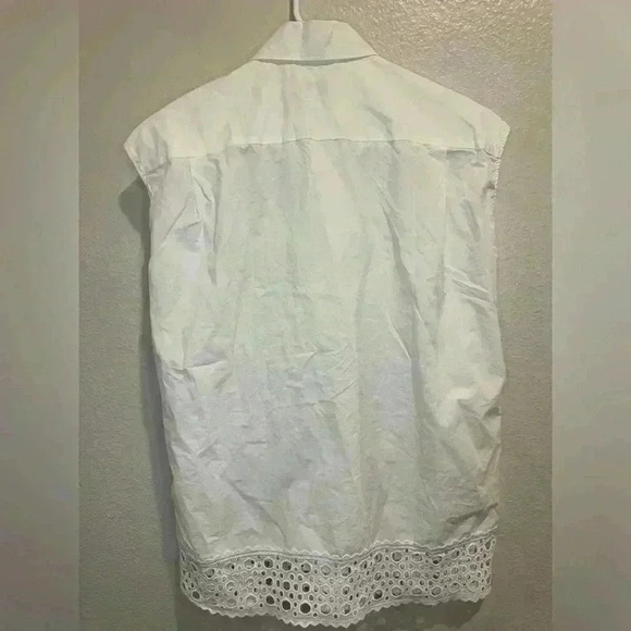 SANDRO Eyelet Trim Tie Front Cotton White Blouse In‎ Ecru - Picture 3 of 12